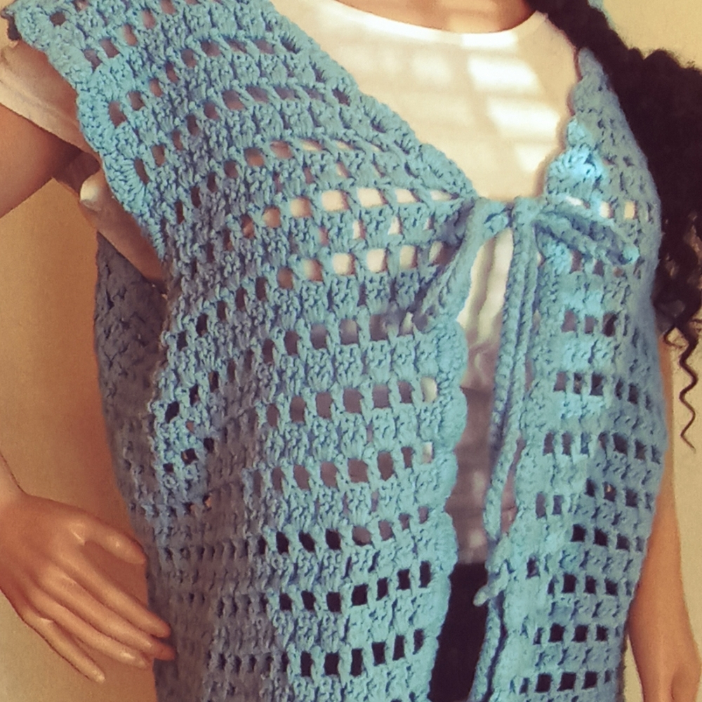 Ladies blue hand crochet vest